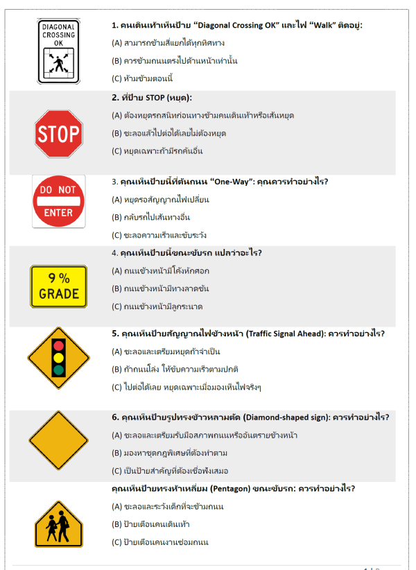 DMV Practice Test in Thai California 2025 Traffic Sign Questions in PDF